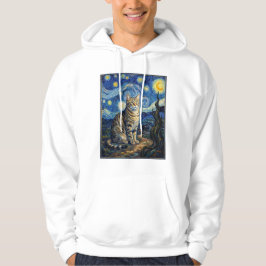 Van Gogh Katt Stjärnkväll Impressionistisk Konst Hoodie