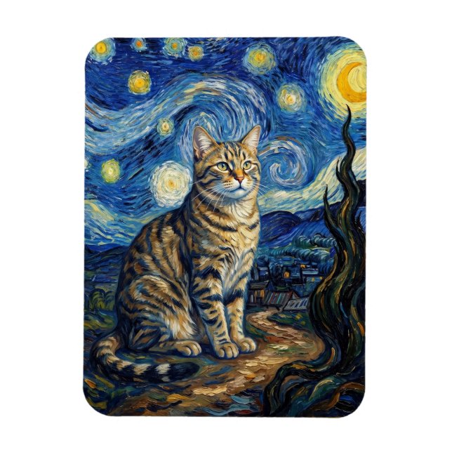 Van Gogh Katt Stjärnkväll Impressionistisk Konst Magnet (Vertikal)