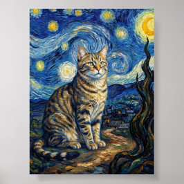 Van Gogh Katt Stjärnkväll Impressionistisk Konst Poster