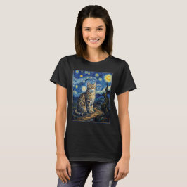 Van Gogh Katt Stjärnkväll Impressionistisk Konst T Shirt