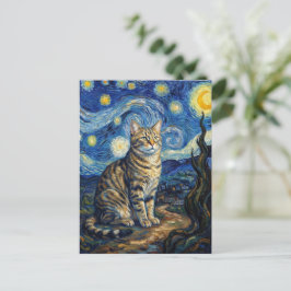 Van Gogh Katt Stjärnkväll Impressionistisk Konst Vykort