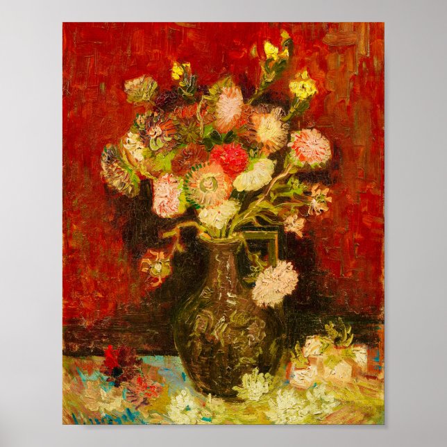 Van Gogh Kinesiska astrar och gladioler Poster (Framsidan)