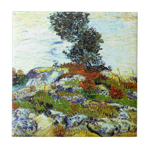 Van Gogh - Klipporna med ek, finkonst Kakelplatta