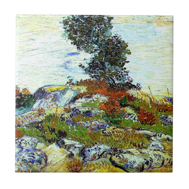 Van Gogh - Klipporna med ek, finkonst Kakelplatta (Framsidan)