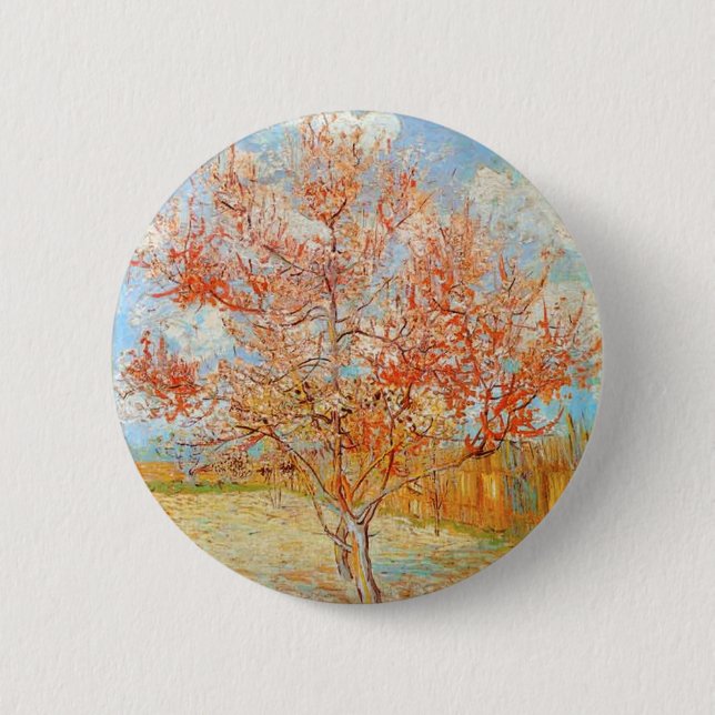 Van Gogh knäppas det rosa persikaträd i blommar Knapp (Framsida)