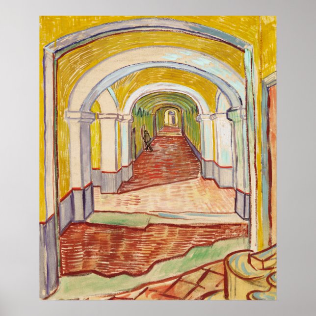 Van Gogh Korridor Asyl Gult Impressionistisk Konst Poster (Framsidan)