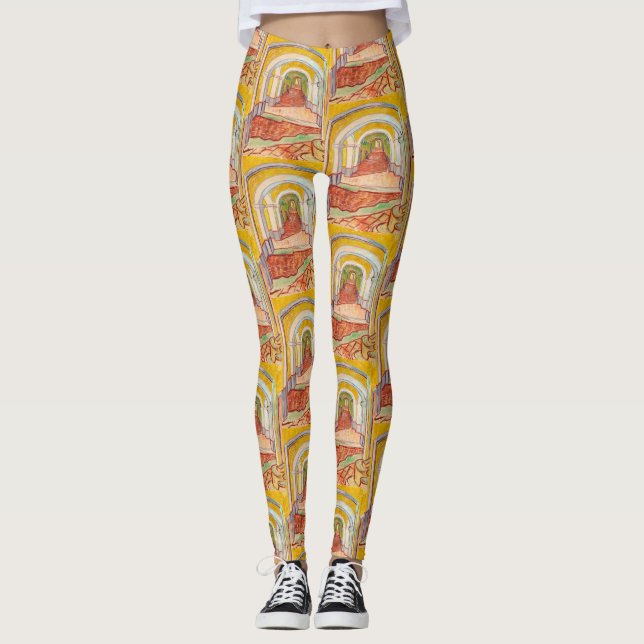 Van Gogh-korridor Asylen Gul Impressionistisk Kons Leggings (Framsida)