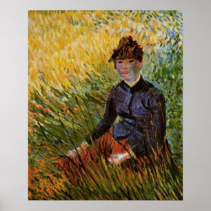Van Gogh; Kvinna som sitter i gräset, Vintage fink Poster