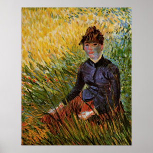 Van Gogh; Kvinna som sitter i gräset, Vintage fink Poster