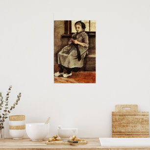 Van Gogh - Kvinna som stoppar strumpor, Poster