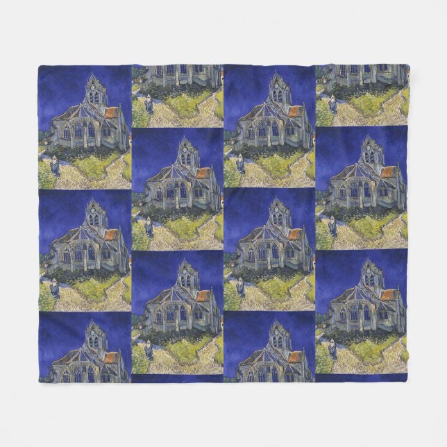 Van Gogh Kyrkan i Auvers blå himmel konst Fleecefilt (Framsidan (Horisontell))