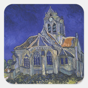 Van Gogh Kyrkan i Auvers blå himmel konst Fyrkantigt Klistermärke