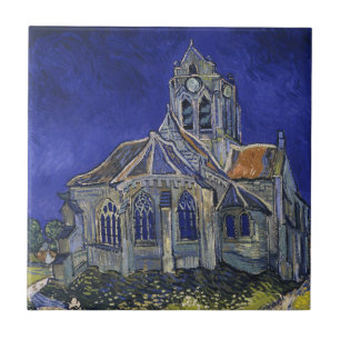 Van Gogh Kyrkan i Auvers blå himmel konst Kakelplatta