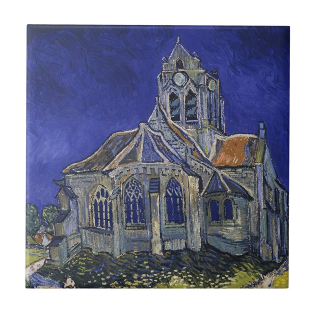 Van Gogh Kyrkan i Auvers blå himmel konst Kakelplatta (Framsidan)
