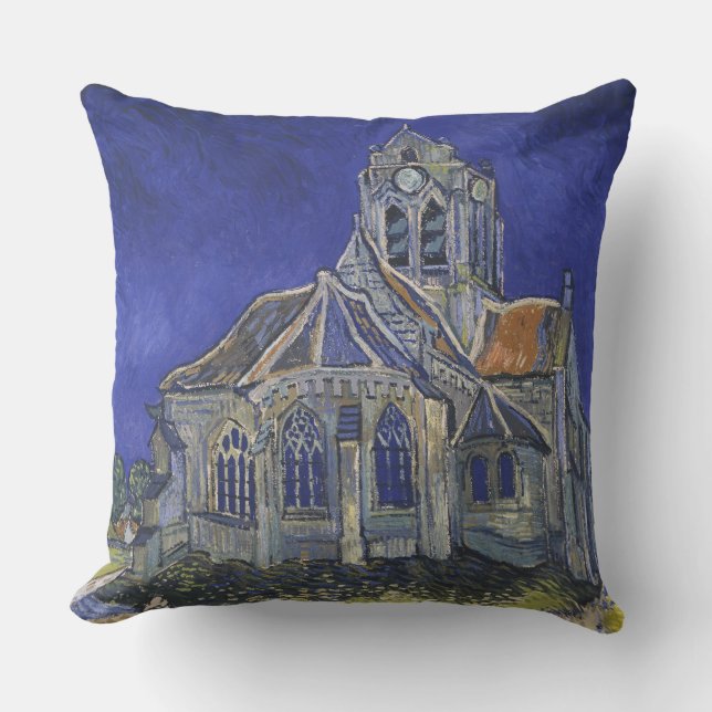 Van Gogh Kyrkan i Auvers blå himmel konst Kudde (Framsida)