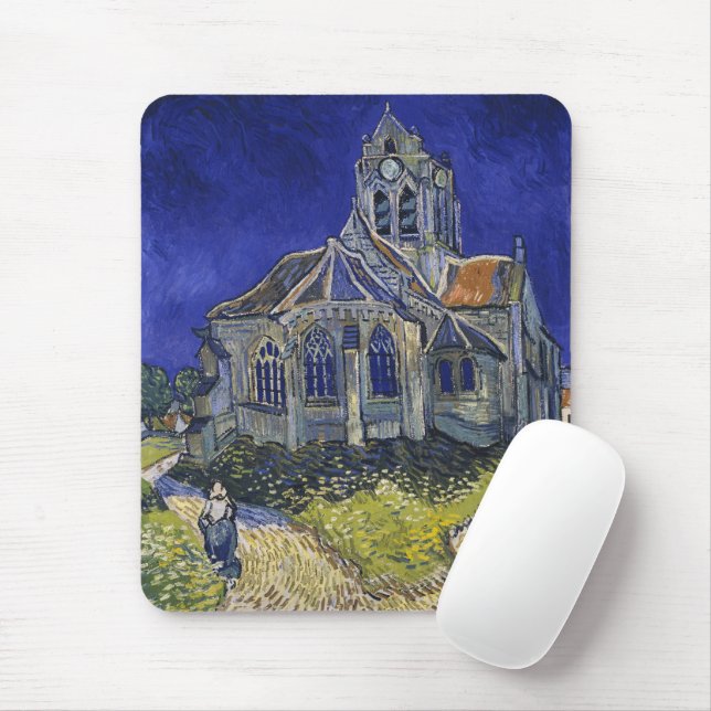 Van Gogh Kyrkan i Auvers blå himmel konst Musmatta (Med mus)