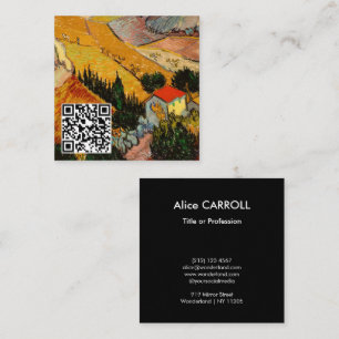 Van Gogh - Landskap, House, Plowman - QR-kod Fyrkantigt Visitkort