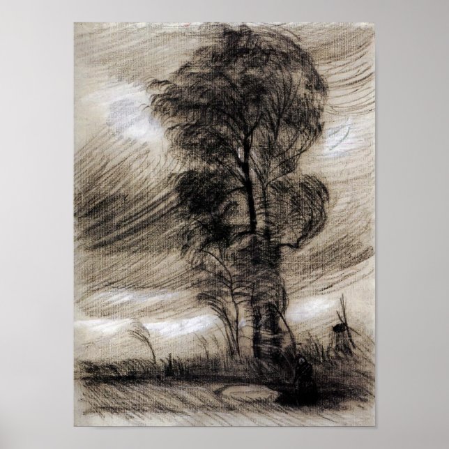 Van Gogh - Landskap i Stormy Weather Poster (Framsidan)