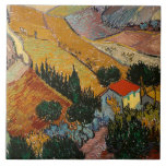 Van Gogh - Landskap med House och Plowman Kakelplatta<br><div class="desc">Vincent van Goghs målning,  Liggande med House och Plowman.</div>