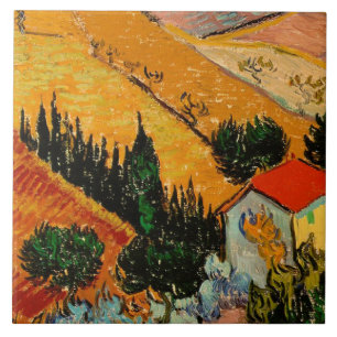 Van Gogh - Landskap med hus och plowman Kakelplatta