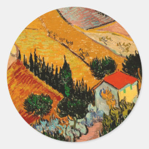 Van Gogh - Landskap med hus och plowman Runt Klistermärke