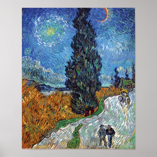 Van Gogh - Landsväg med cypresser Fine Art Poster (Framsidan)