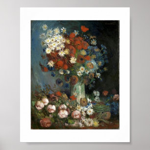 Van Gogh lever fortfarande med ängsblommor och Ros Poster