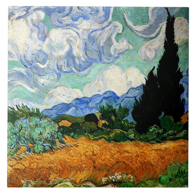 Van Gogh-målning, Wheatfield med Cypress Träd Kakelplatta (Framsidan)
