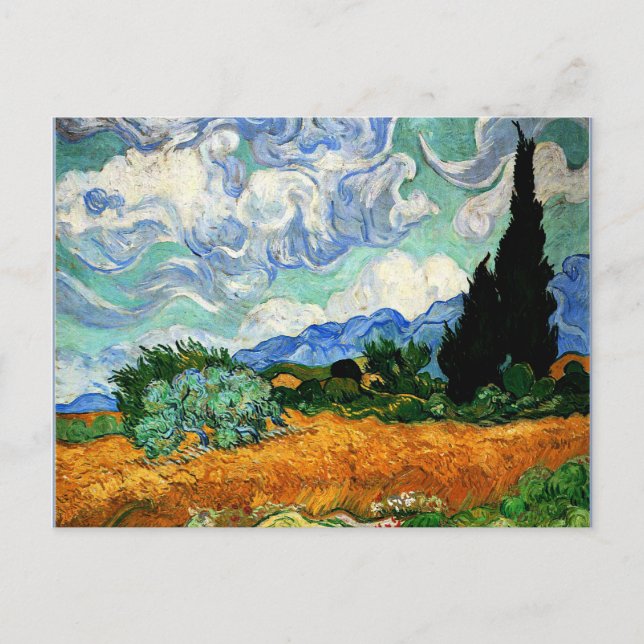 Van Gogh-målning, Wheatfield med Cypress Träd Vykort (Framsida)