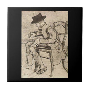 Van Gogh - Man Writing, Facing Lämnat, Kakelplatta