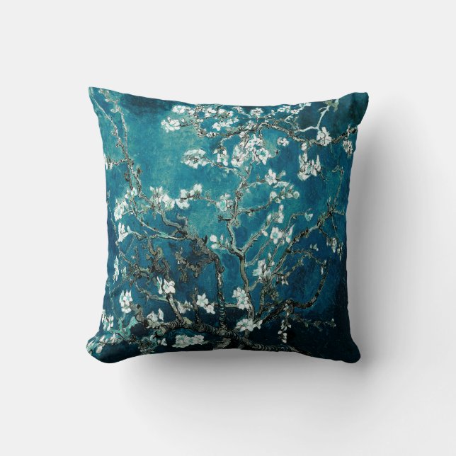 Van Gogh Mandelblom i Mörk Teal Kudde (Framsida)