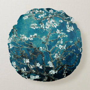 Van Gogh Mandelblom : Mörk Teal Rund Kudde
