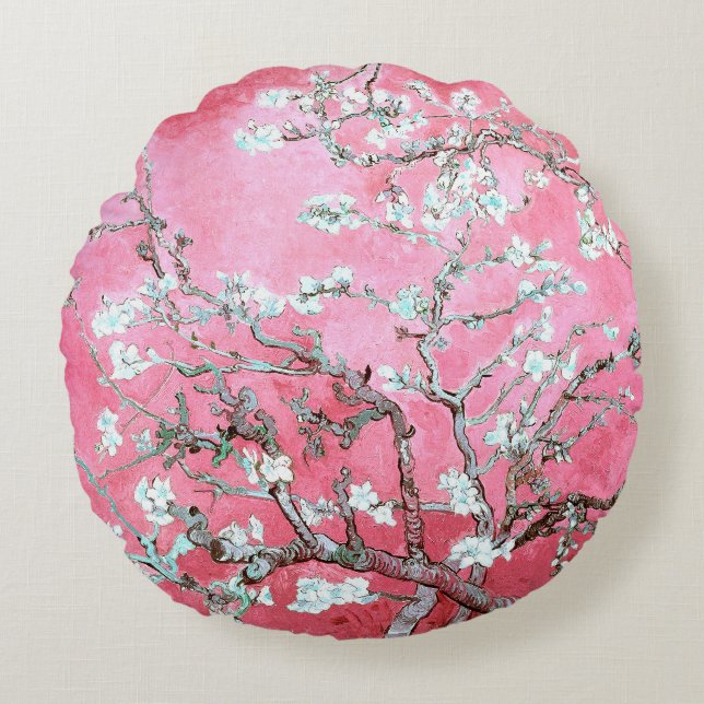 Van Gogh Mandelblom Rosa Blå Rund Kudde (Framsidan)