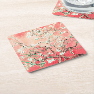 Van Gogh Mandelblommande Persika Underlägg Papper Kvadrat