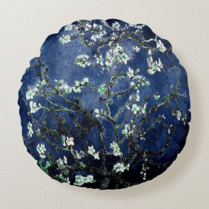 Van Gogh Mandelblommor Midnattsblå Rund Kudde