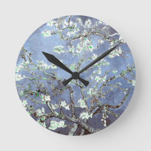 Van Gogh Mandelblommor Stålblå Rund Klocka