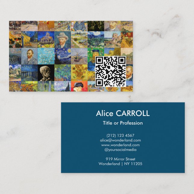 Van Gogh - mästerverk Mosaic Patchwork - QR-kod Visitkort (Fram/baksida)