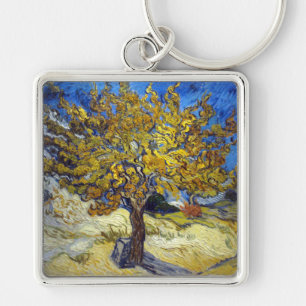 Van Gogh Mörbärsträd Mästerverk Konst Fyrkantig Silverfärgad Nyckelring