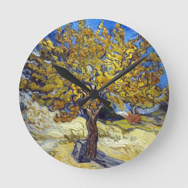 Van Gogh Mörbärsträd Mästerverk Konst Rund Klocka (Framsida)