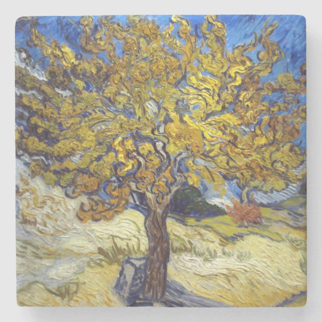 Van Gogh Mörbärsträd Mästerverk Konst Stenunderlägg (Framsidan)