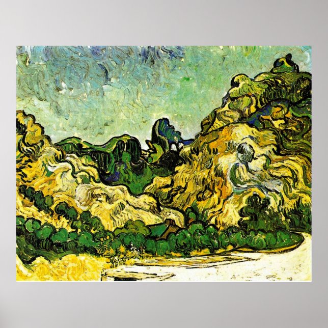 Van Gogh - Mountain Ligcape på Saint-Remy Poster (Framsidan)