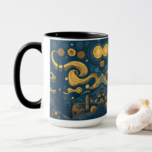 Van Gogh Mugg - AI genererade Starry Nght-design (Med munk)