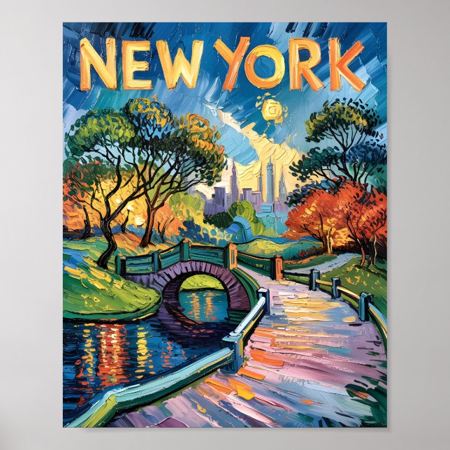 Van Gogh New York Central Park Oljemålning Travel Poster (Framsidan)