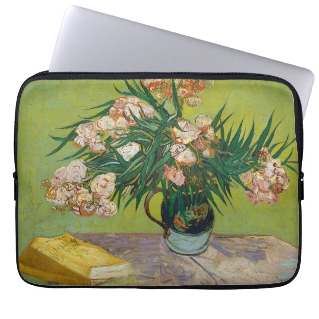 Van Gogh Oleander Rosa Blommor Stilleben Konst Laptop Fodral (Framsidan)