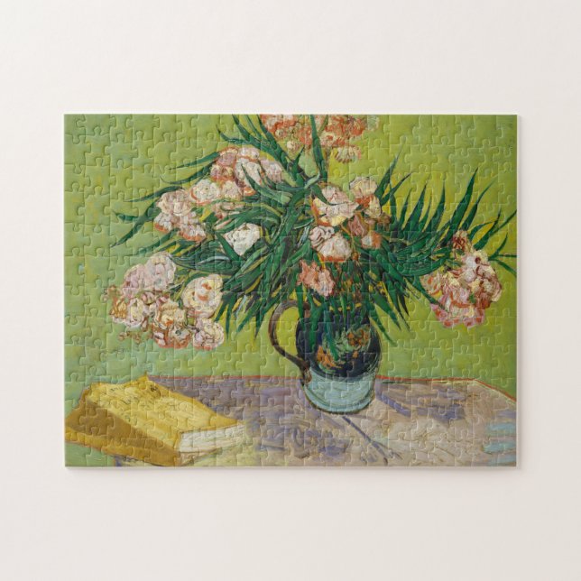 Van Gogh Oleander Rosa Blommor Stilleben Konst Pussel (Horisontell)