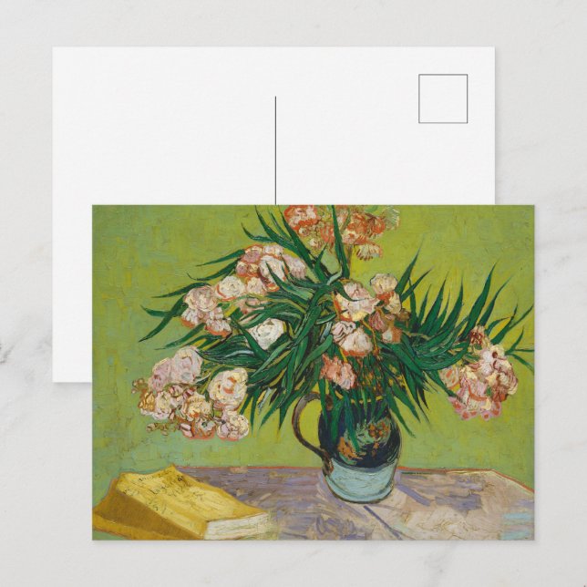 Van Gogh Oleander Rosa Blommor Stilleben Konst Vykort (Fram/baksida)