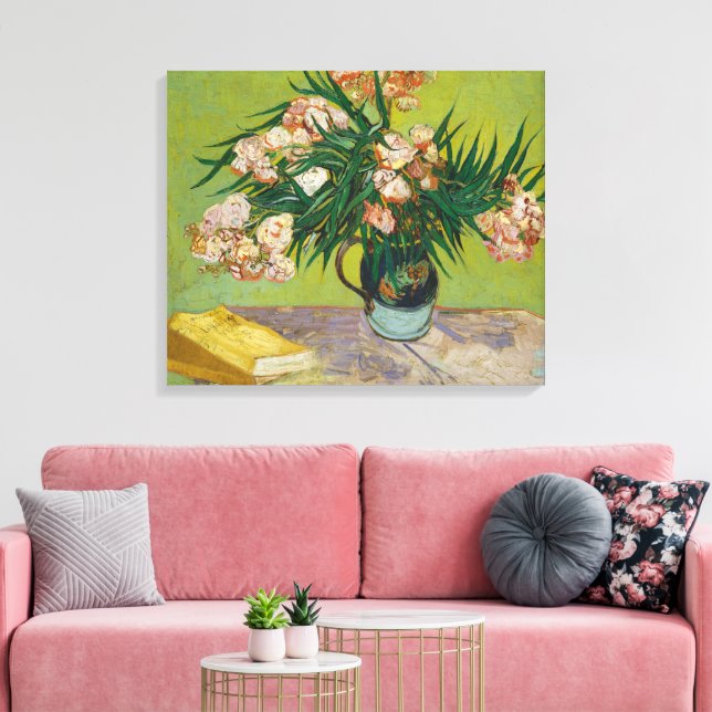 Van Gogh Oleanders Pink Floral Still Life Art Canvastryck (Insitu (Vardagsrum))