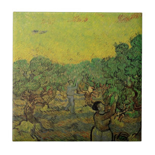 Van Gogh Olive Grove w Picking Figurer Vintage Art Kakelplatta