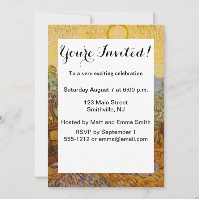 Van Gogh Olive Träd Gult Sol Himlar Inbjudningar (Framsida)