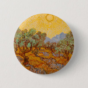 Van Gogh Olive Träd Gult Sol Himlar Knapp